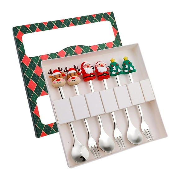 Juego de 6 cucharas y tenedores navideños creativos Macarena verde 6B