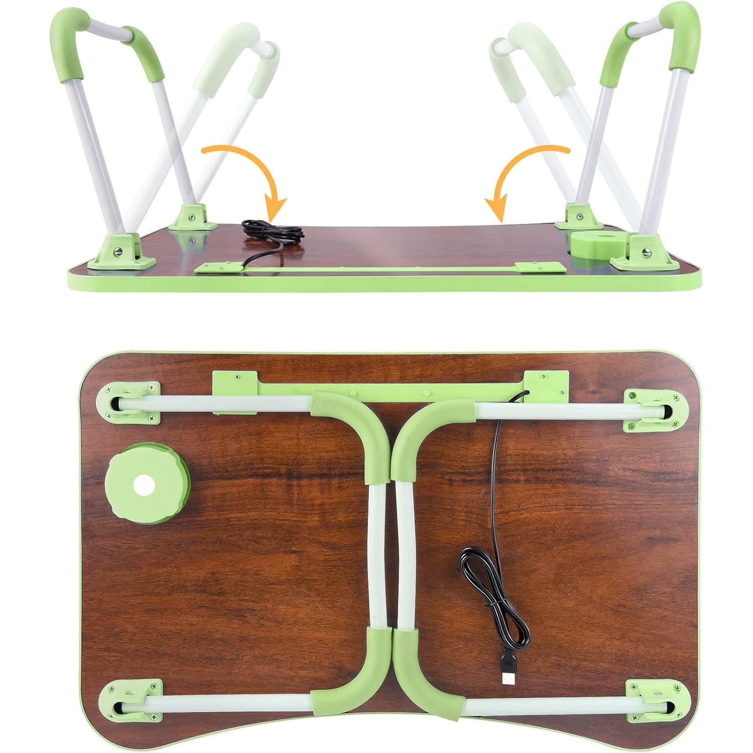 Lap Desk with Cup Holder, Foldable Laptop Table for Bed, Portable Bed Desk for Laptop and Writing, Computer Tray with Tablet Slot, Notebook Stand Reading Holder for Couch Sofa Floor,Green