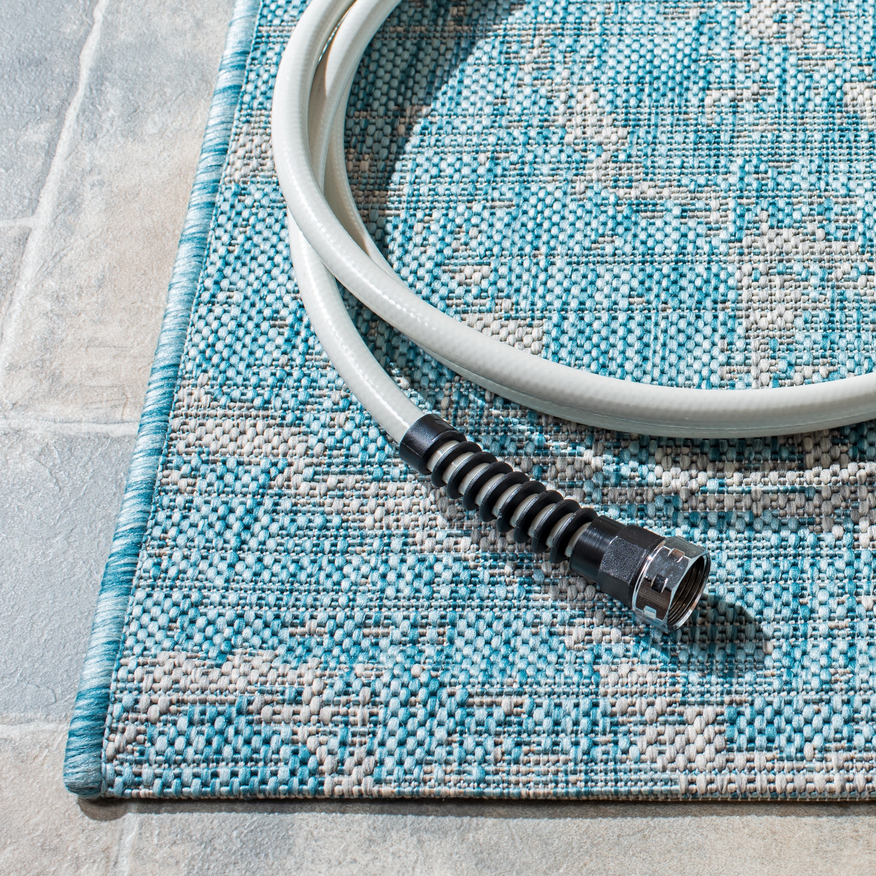 SAFAVIEH Courtyard Ruth Abstract Indoor/Outdoor Area Rug, Aqua/Grey, 8' x 10'