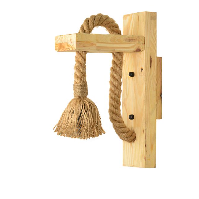 Lámpara De Pared Vintage Lámpara De Pared De Cuerda De Cáñamo Lámpara De Pared De Madera Resistente Lámpara De Pared De Estilo Industrial Decorativa Lámpara De Pared E27 Sin Bombilla Para El Hogar Eigraketly HA026942-00
