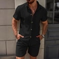 thumbnail image 2 of LWavelet Men's Geometric Jacquard Button Down Shirt and Drawstring Shorts Set Vacation Wear Black XL, 2 of 4