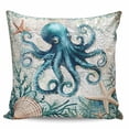 thumbnail image 2 of Nautical Octopus Throw Pillow Covers, Soft Pillowcases with Invisible Zipper, Coastal Vintage Coral Starfish Ocean Decorative Square Pillow Cushion Covers for Living Room Couch Sofa Bed 20x20 Inches, 2 of 8