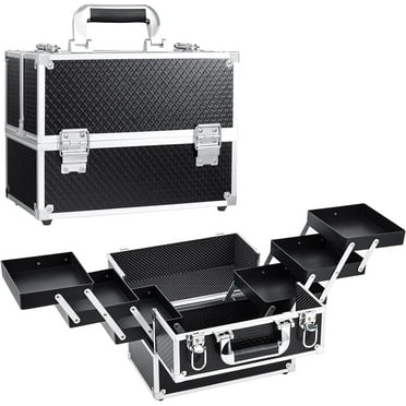 Joligrace Makeup Train Case Large Cosmetic Box 6 Trays Makeup Organizer Case Black