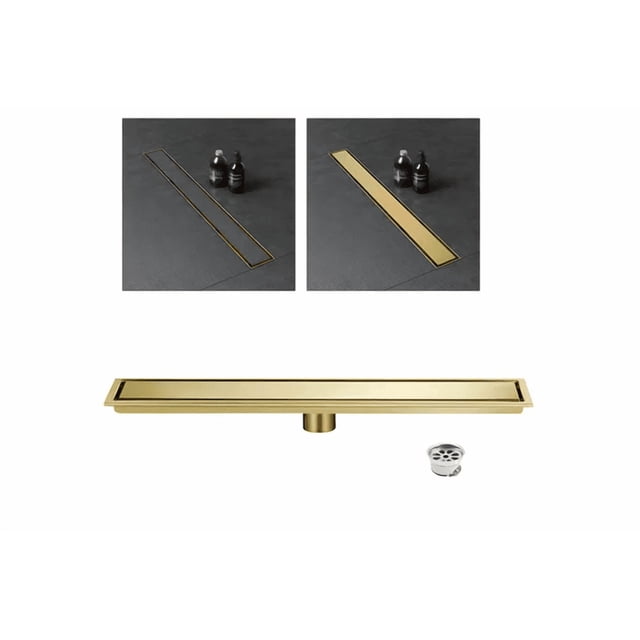 Coladera Xtellar Lineal De Lujo 10×60cm Doble Vista Dorado Satinado