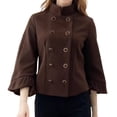 thumbnail image 2 of Female Batwing Sleeve Ponchos Pea Coat Wool Stand Collar Jacket Cropped Overcoat Brown S, 2 of 8