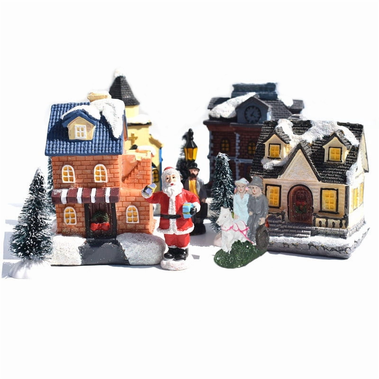 erdimoy Christmas Light‑Up Village House Set, 10 Pcs Resin Snowy Town Building Figurines Tabletop Holiday Decoration Gift