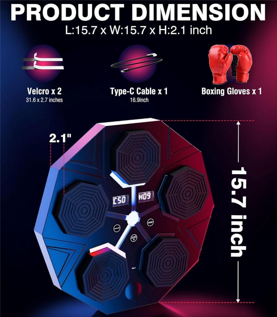 Upgraded Adult Smart Music Boxing Machine, Electronic Boxing Machine with Boxing Gloves, Boxing Music Fitness Machine with Smart Display, Smart Boxing Machine Wall-mounted Music for Home and Gym