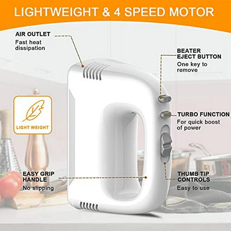 AXUF Hand Mixer Electric, 4 Speed 260W Power Handheld Mixer Turbo Boost  with Eje