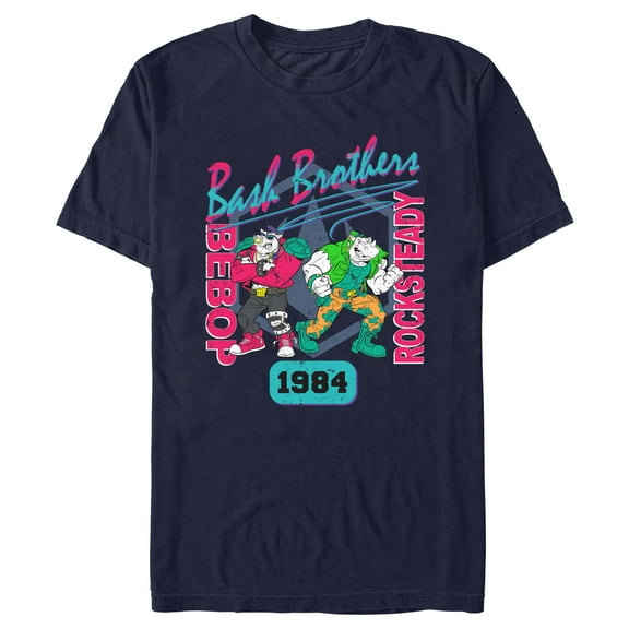 Men's Teenage Mutant Ninja Turtles Distressed Bash Brothers Bebop and Rocksteady  Graphic Tee Navy Blue X Large