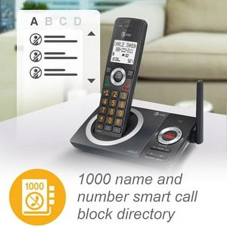 AT&T 2-Handset Expandable Cordless Phone with Unsurpassed Range, Smart Call Blocker and Answering System, CL82219 (Black)