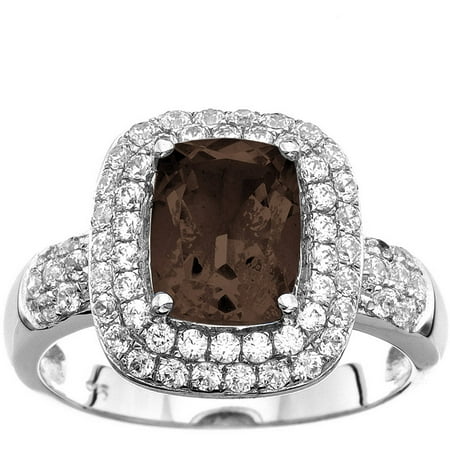5th & Main Platinum-Plated Sterling Silver Facet-Cut Green Obsidian Pave CZ Ring