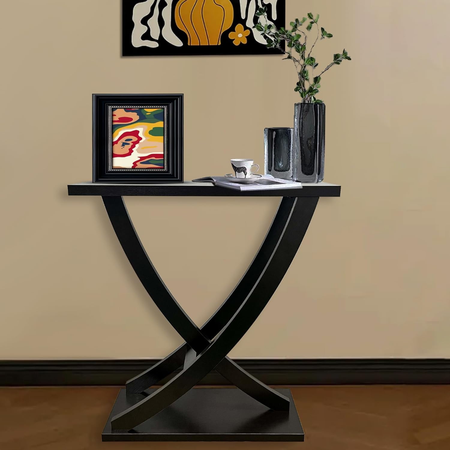 Royard Oaktree 31" Small Console Table, Farmhouse Wood Entryway Table with Curved Intersecting Legs