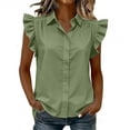 thumbnail image 2 of MORESEC Women's Plus Size Blouse Sleeveless Collared Ruffle Button Down Shirt Casual Party Wear Tops, Army Green M, 2 of 6