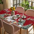 thumbnail image 3 of Red Christmas Table Cloths for 4 Foot Rectangle Tables, Snowman Xmas Tree Snowflake Winter Patio Waterproof Elastic Fitted Tablecloths, Washable Rectangular Table Cover for Camping, 3 of 8
