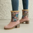 thumbnail image 5 of Women's Mid-Calf Boots Fashion Casual Floral Embroidered Winter Warm Lined Booties Comfortable On Ankle Booties, 5 of 5