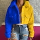 thumbnail image 2 of Abrigo corto de lana para mujer, chaqueta cálida de invierno de manga larga con bloques de color, Tops Pompotops qwe16939, 2 of 6