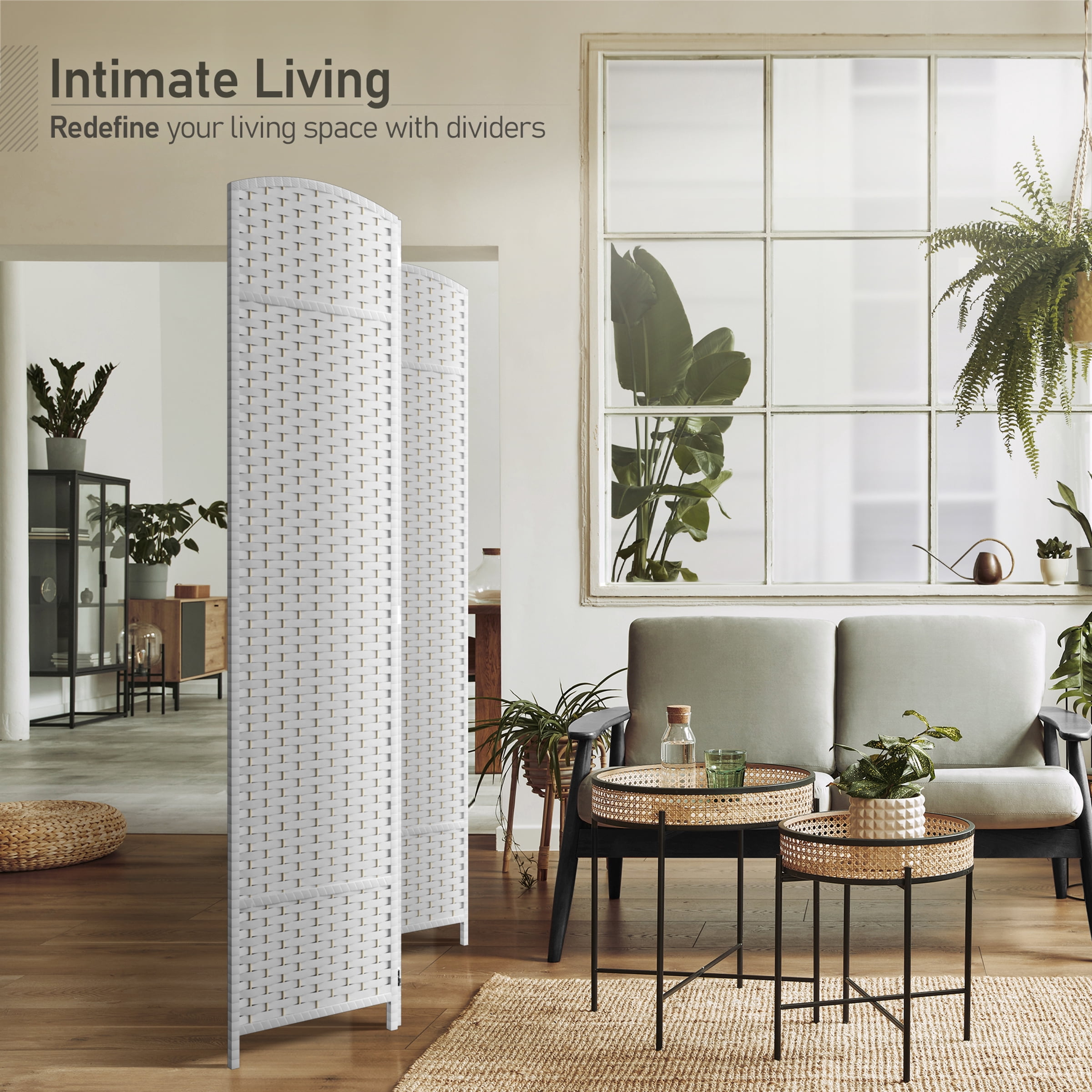 Sorbus 3-Panel Wide Folding Room Divider Privacy Screen, Hand-Woven White Mesh