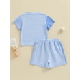 thumbnail image 5 of FEORJGP Toddler Baby Boy Summer Shorts Set 3M 6M 1T 2T Infant Short Sleeve T-Shirt Letter Print Shirt Crew Neck Tops with Contrast Color Shorts Little Boys Casual 2Pcs Outfit, 5 of 9