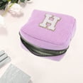 thumbnail image 3 of Unique Bargains 1 Pc Letter H Pattern Makeup Bag for Travel Pink Purple Corduroy, 3 of 6