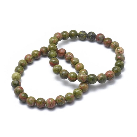 Natural Unakite Bracelet 8mm Round Beads Elastic Stretch Gemstone Jewelry