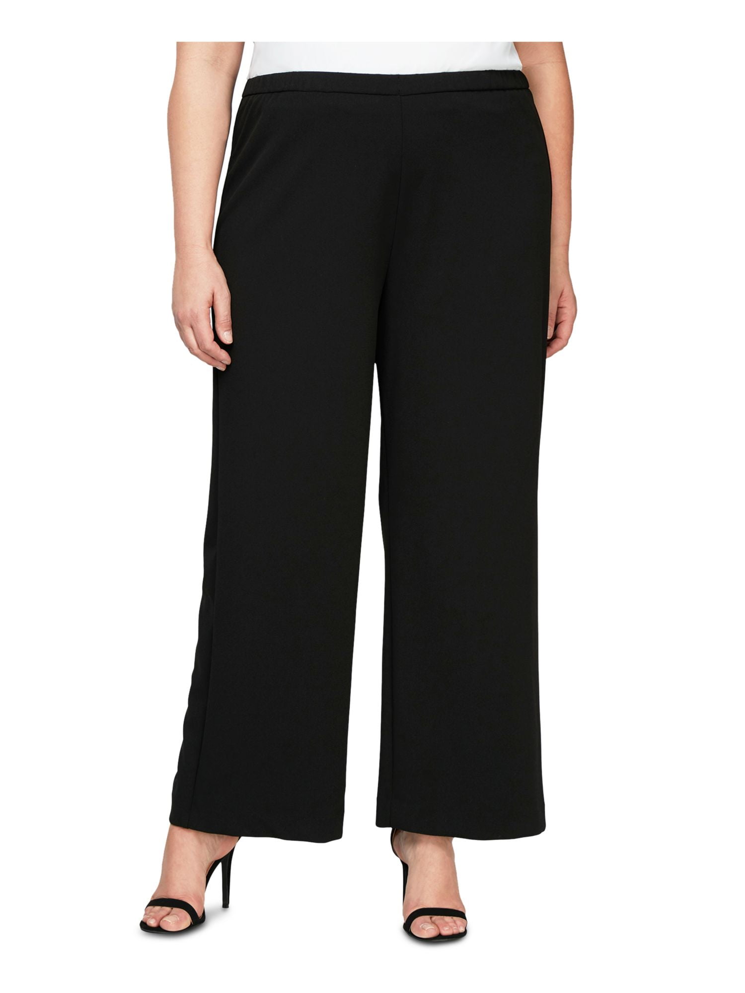 ALEX EVENINGS Womens Black Stretchcrepe Wide Leg Evening Pants Plus