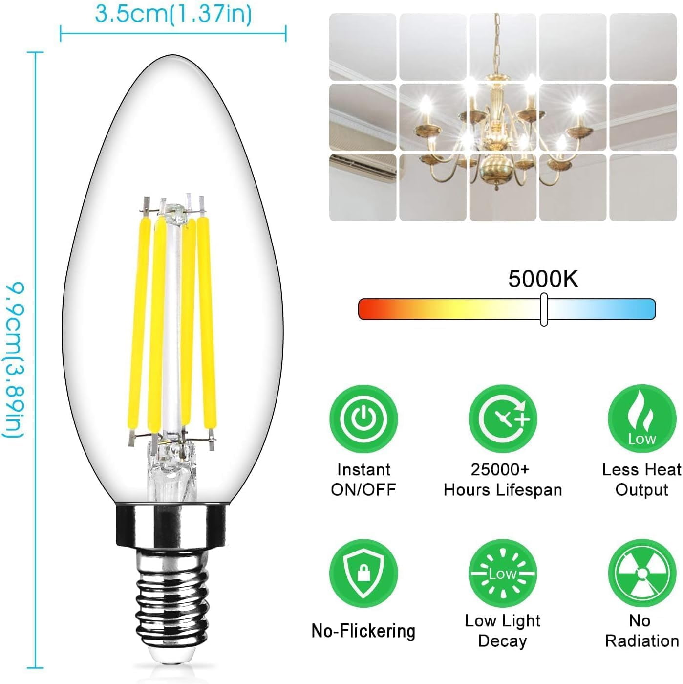 Nordic Hygge 6-Pack Light Bulbs Dimmable E12 LED Candelabra Bulbs (DW)