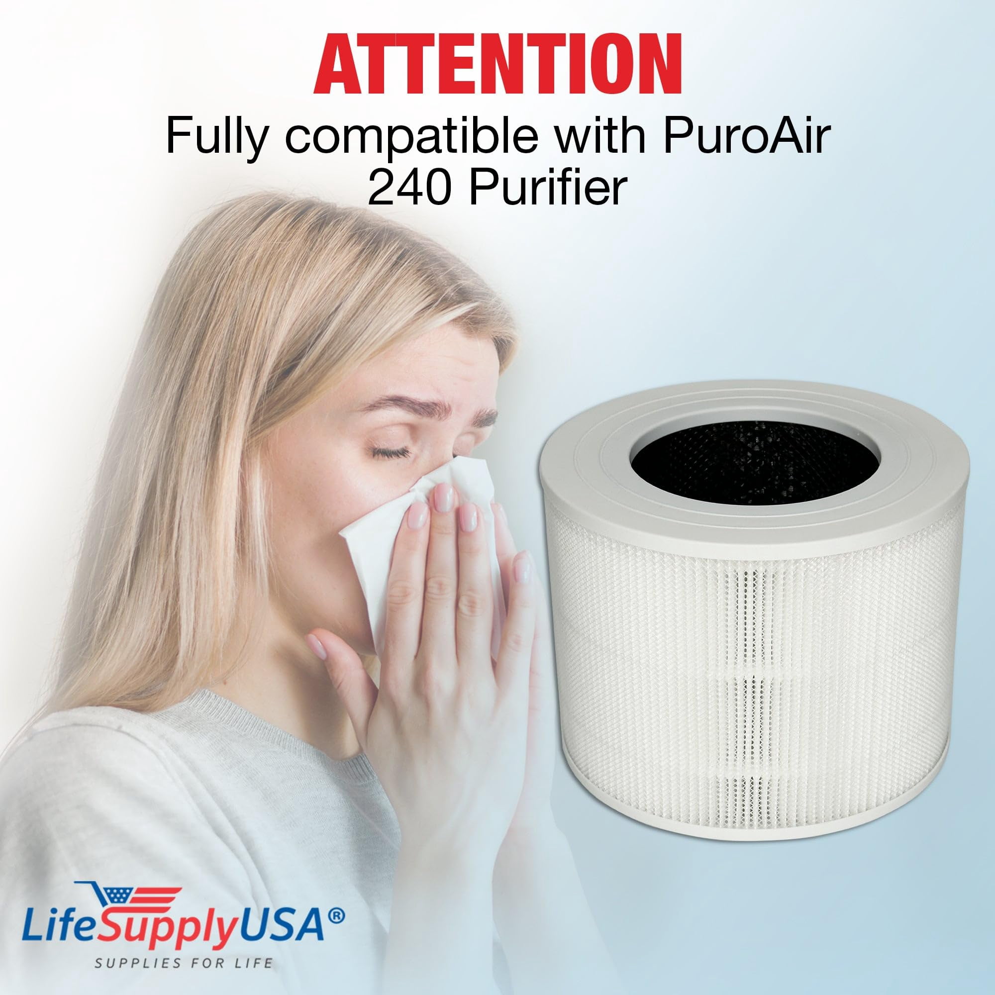 True HEPA Filter Replacement Compatible With PuroAir 240 Purifier by LifeSupplyUSA (2-Pack)