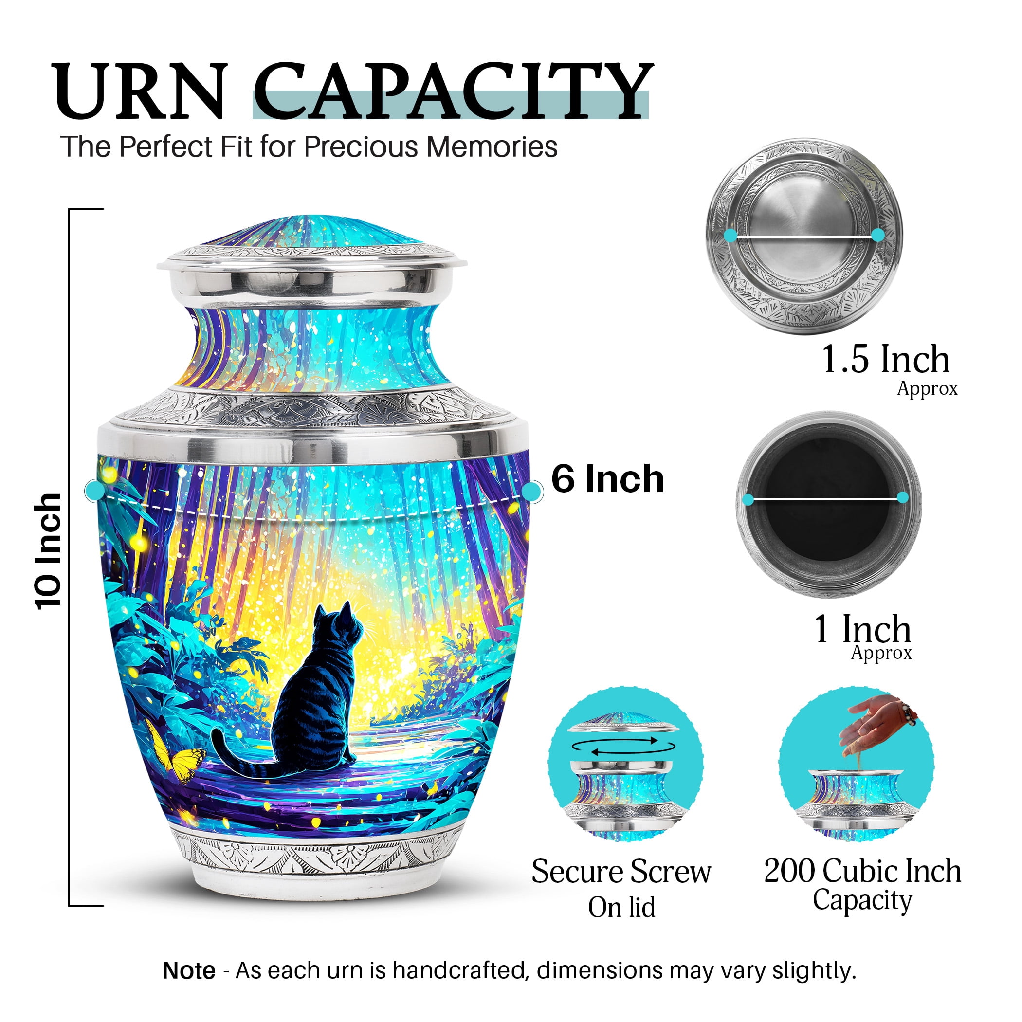 SABURIAL Cat Funeral Decorative Urns - Memorial Urn Human Ash - 10 Inch - Large with Velvet Bag - Unique Urn for Human Ashes - Adult Large Urns for Male & Female - Cremation for Ashes