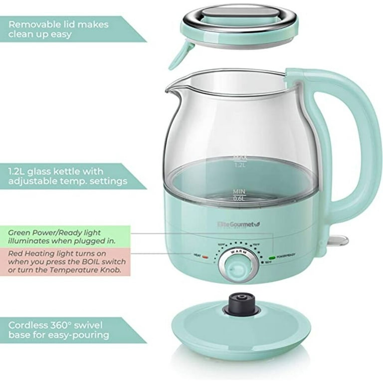 OVENTE 7.2-Cup Silver Variable Temperature Glass Electric Kettle