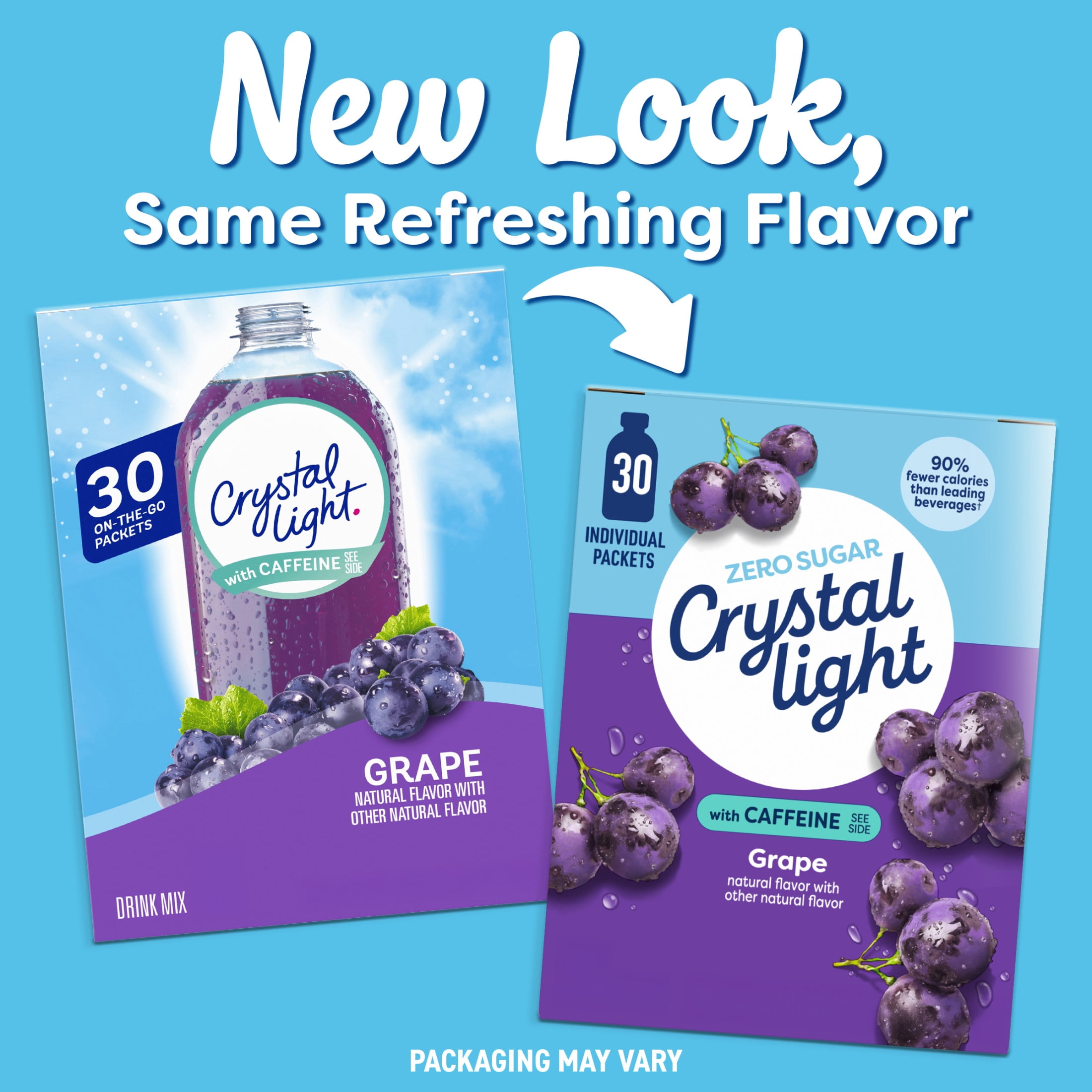 (2 pack) Crystal Light Drink Mix with Caffeine, 30 Packets, for Convenient On-the-Go Flavorful Hydration, Grape Natural Flavor with Other Natural Flavor, Zero Sugar, 3.35 oz