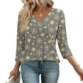 thumbnail image 7 of Women's Casual Fashion Christmas Print 3/4 Sleeve Top, Holiday Graphic Tee, Stylish Blouse for Fall Winter Seasonal Wear,Gray,L, 7 of 7