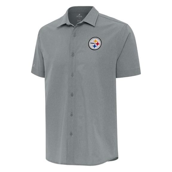 Men's Antigua Gray Pittsburgh Steelers Activate Woven Button-Up Shirt