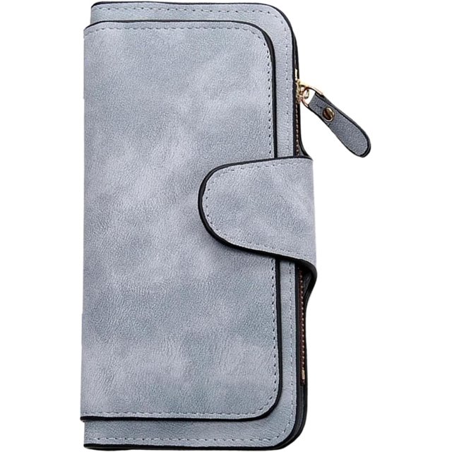 Cartera de cuero xinyu Ultradelgada para mujer Billetera retro con ranuras para varias tarjetas Tarjetero plegable Azul