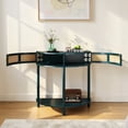 thumbnail image 3 of Hassch Half Moon Shaped Console Table, Small Entryway Table with Rattan Doors, Modern Sofa Table with Open Shelf for Living Room, Hallway, Antique Green, 3 of 10