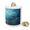 thumbnail image 3 of Whale Piggy Bank, Vintage Whale Poster Motif on Marine Grunge Backdrop Retro Ocean Graphic, Ceramic Coin Bank Money Box for Cash Saving, 3.6" X 3.2", Petrol and Violet Blue, by Ambesonne, 3 of 4