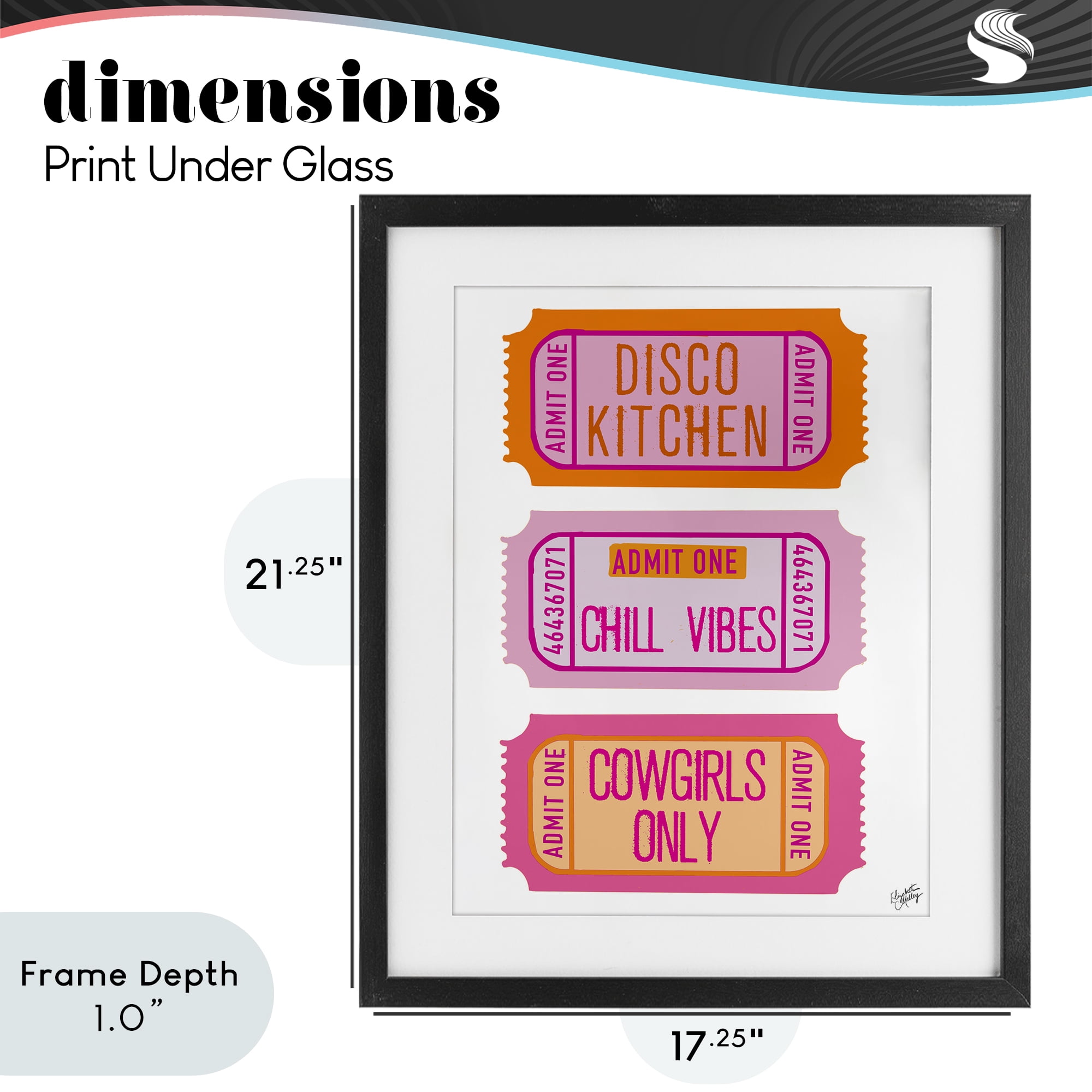 Stupell Industries Disco Cowgirl Ticket Phrases Black Framed Print Under Glass, design by Elizabeth Medley