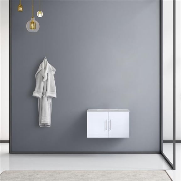 30 in. Geneva Single Bathroom Vanity, White Carrara Marble Top, White Square Sink & No Mirror, Glossy White