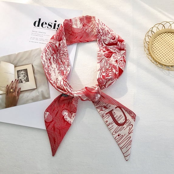 Retro Cloth Women Long Ribbon France Bow Silk Scarf Satin Head Rope Printing Hair Scarf Korean Style Headband Silk Scarf Headband Female Headwear U