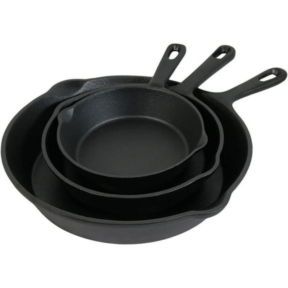 Sunnydaze Pre-Seasoned Cast Iron Skillet Set of 3 Cookware 6", 7", 10"