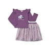 Mila & Emma Exclusive Girls Ruffle Sleeve Top and Tutu Skirt, 2-Piece Outfit Set, Sizes 12M-5T