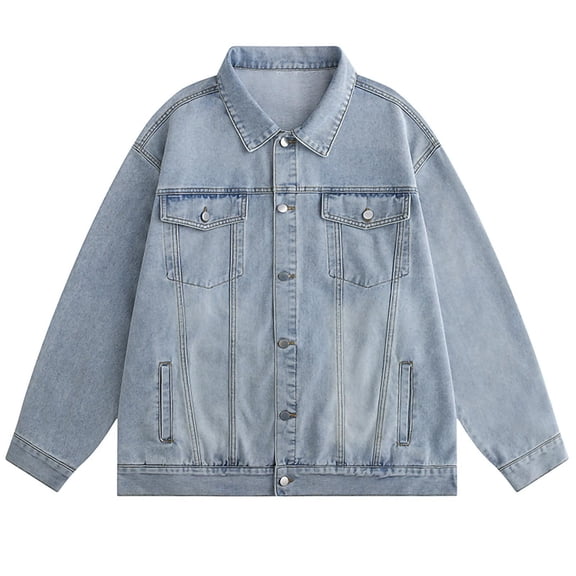 Zynoxe Mens Plus Size Denim Jackets Trendy Washed Lapel Button Down Workwear Jacket with Multi Pockets Fall Vintage Loose Fit Casual Jackets Light Blue M