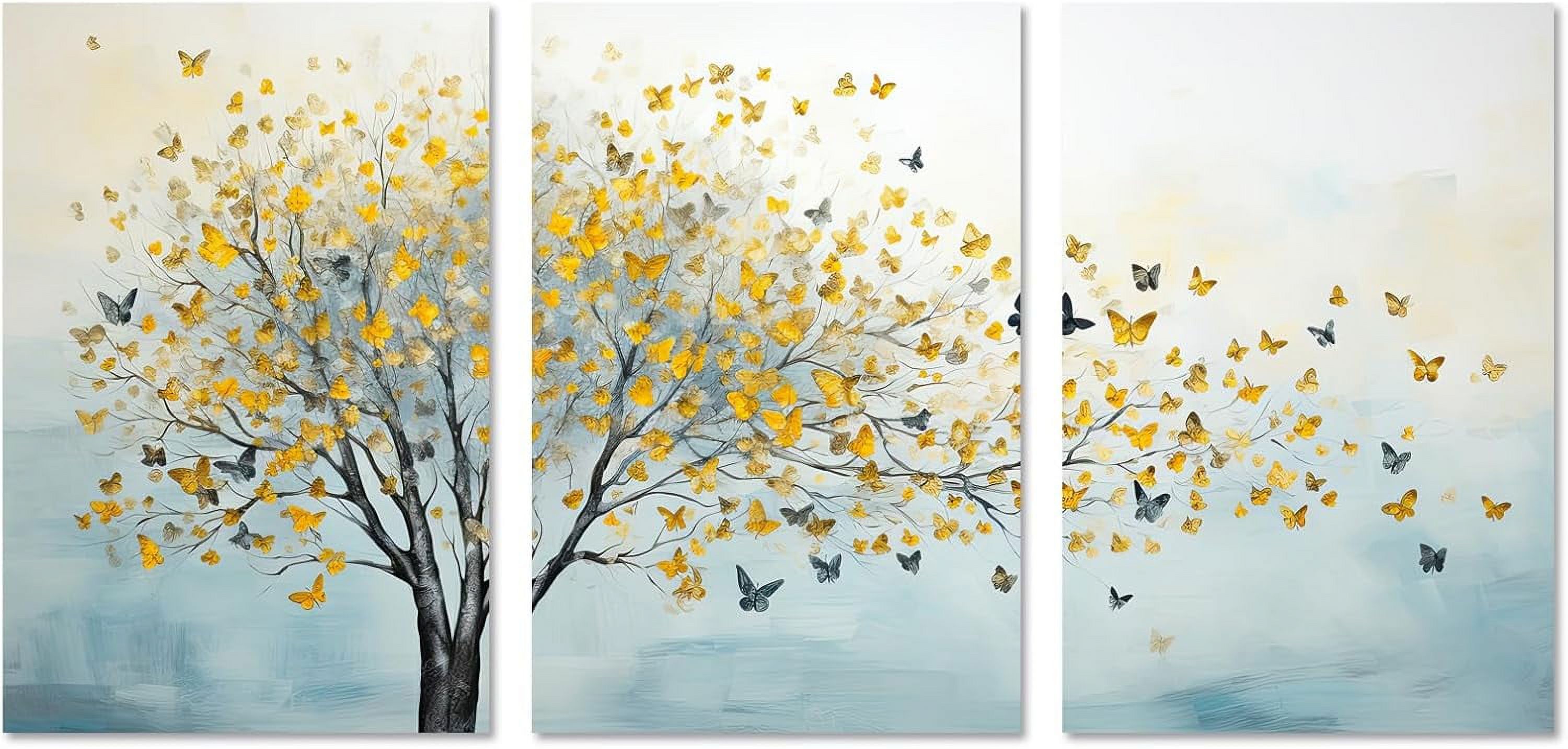 ZHONGYUTONG Big Tree Canvas Wall Art 3 Pieces Colorful Butterfly on Tree Picture Prints Abstract Paintings for Modern Living Room Bedroom Decor Framed (11.00" x 14.00" x 3PCS)