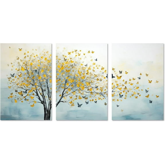 ZHONGYUTONG Big Tree Canvas Wall Art 3 Pieces Colorful Butterfly on Tree Picture Prints Abstract Paintings for Modern Living Room Bedroom Decor Framed (11.00" x 14.00" x 3PCS)