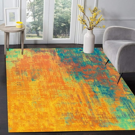 Burst Orange Modern Distressed Area Rug For Living Room Boho Chic Western Dining Room Floorcover Soft Thick Bedroom Accent Rugs Washable Durable Kitchen Rug 2x3ft