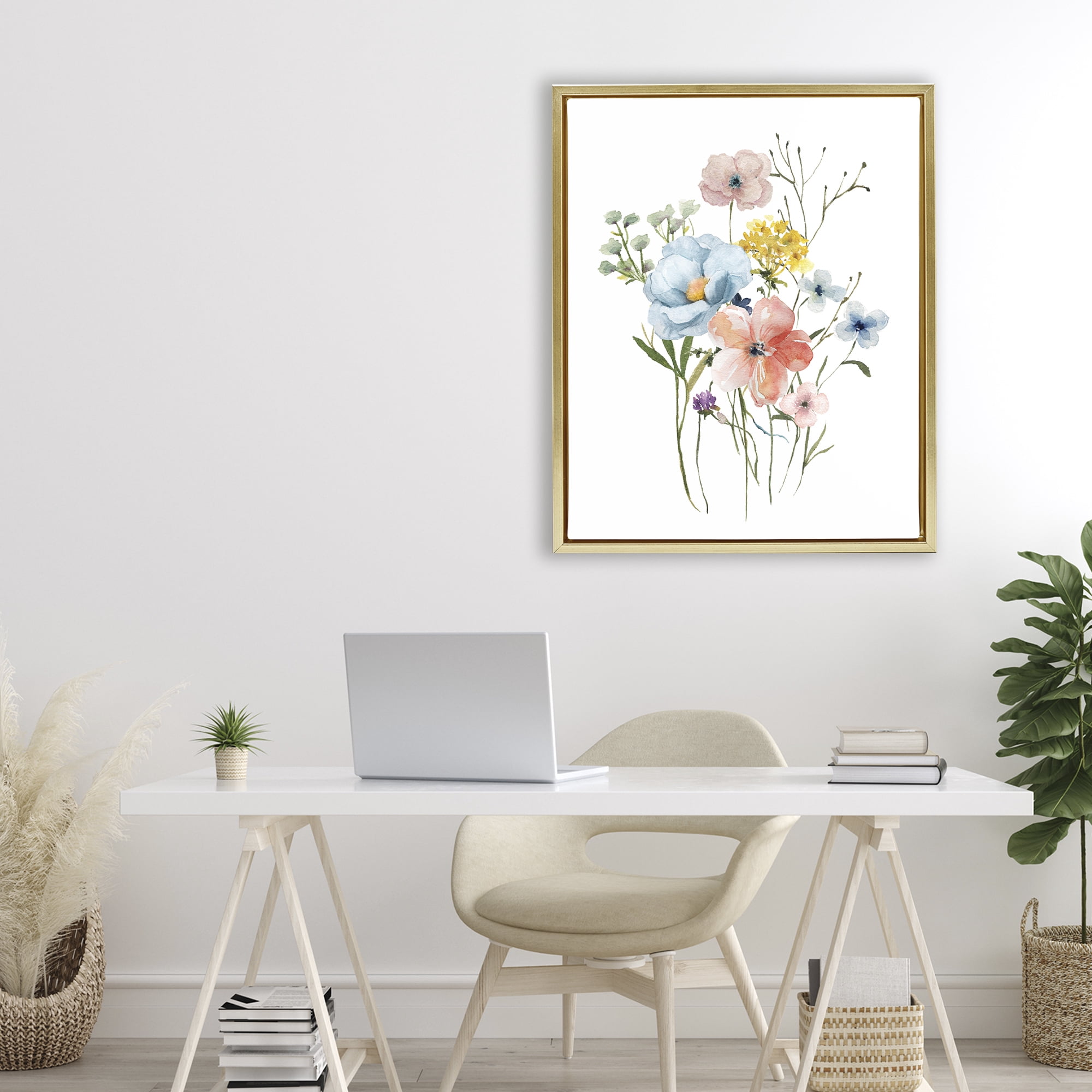 Stupell Industries Spring Meadow Wild Flowers Gold Framed Floater Canvas Wall Art, design by Livi Finn
