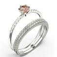 thumbnail image 3 of Dazzling Minimalist 1.55 Carat Classic Round Cut Morganite And Diamond Moissanite Affordable Engagement Ring, Wedding Ring In10K Solid White Gold, Minimal Woman Gift Idea, Trio Set, Matching Band, 3 of 4