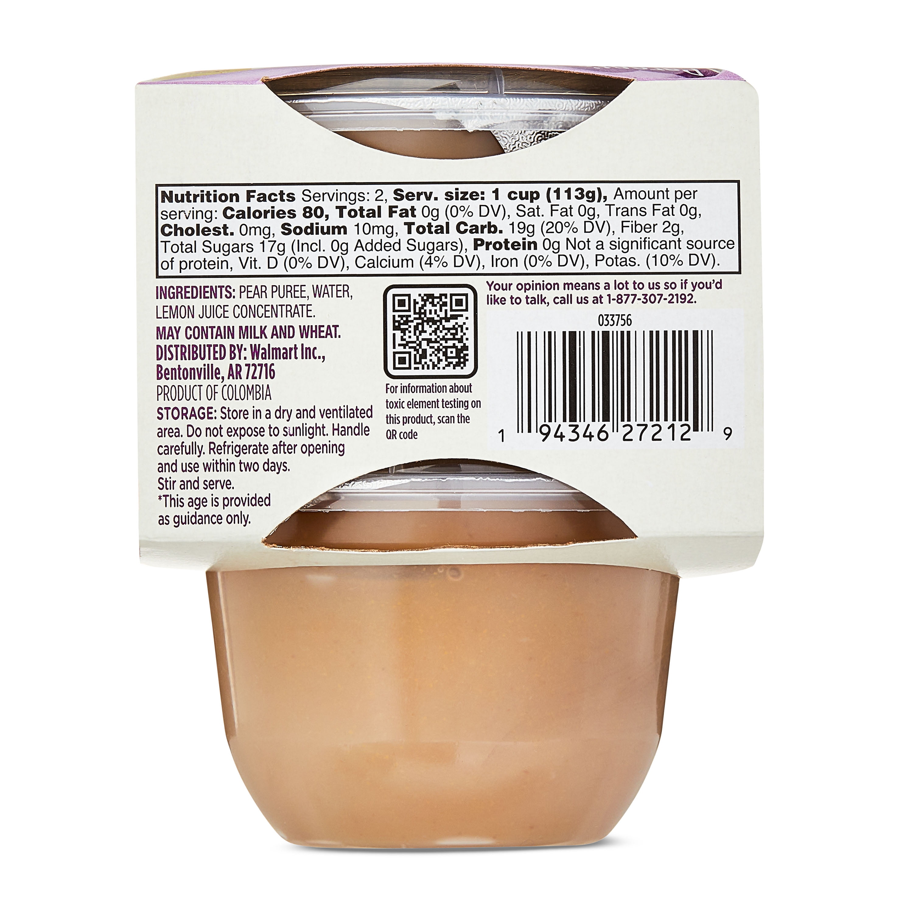 (6 pack) Parent's Choice Stage 1 Baby Food Pear , 4 oz Cups, 2 Count