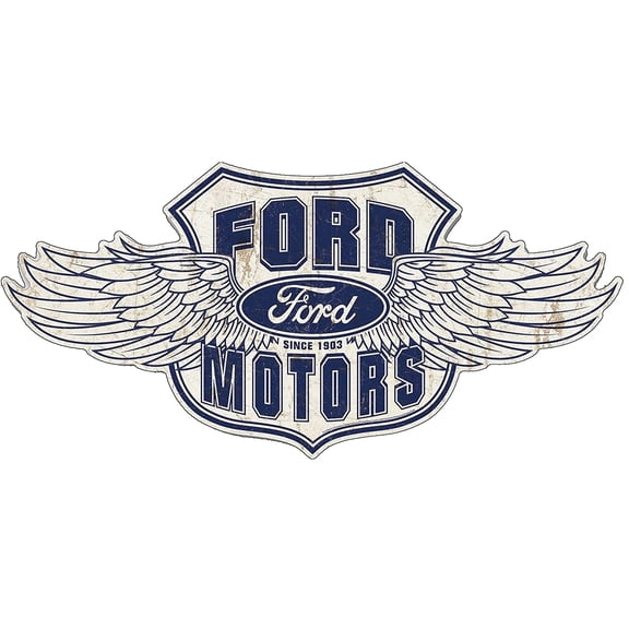 Desperate Enterprises Large Embossed Aluminum Die Cut Ford Winged Logo Sign 23 x 18 Inch Multicolor Metal Wall Decor for Garage or Home Bar