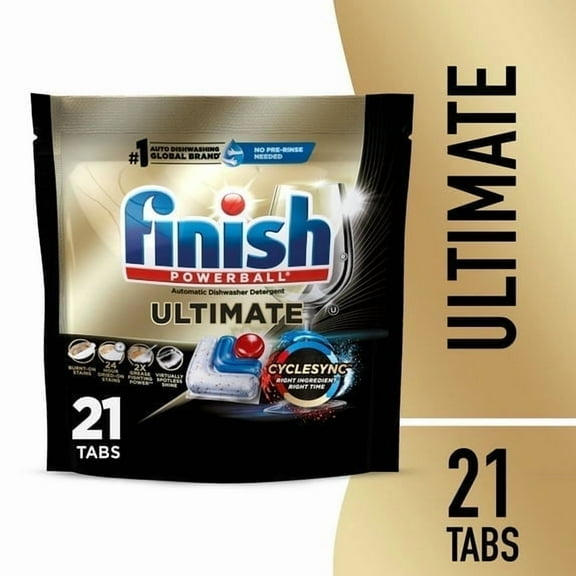 Finish Ultimate Dishwasher Pods, No Pre-Rinse Dishwasher Detergent Soap Tabs, Our Best Clean, 21 Count (2 Pack)