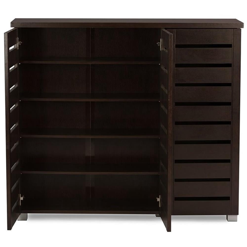 Baxton Studio Adalwin Modern and Contemporary 3-Door Dark Brown Wooden Entryway Shoes Storage Cabinet, 13.1 inchLarge x 44.46 inchW x 38.34